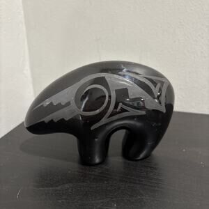 Navajo Native American Signed Black Bear Blackware Pottery Art